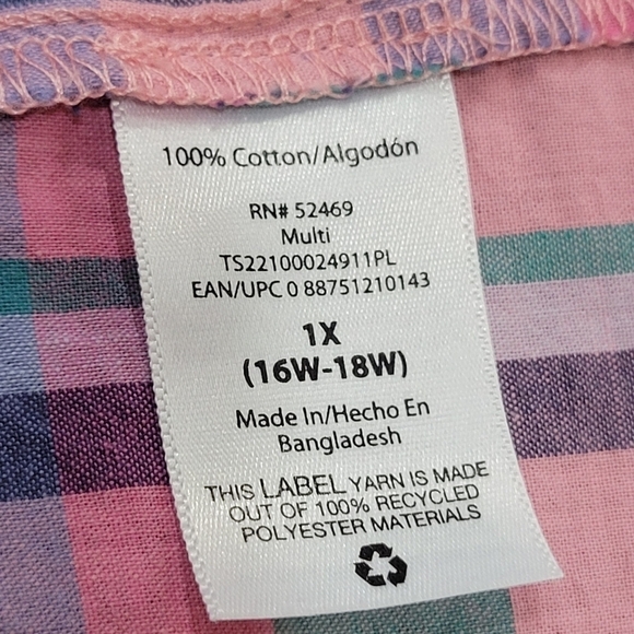 1X 100% Cotton Checkered Ruffle Short Sleeve Square Neck Blouse - Picture 4 of 4